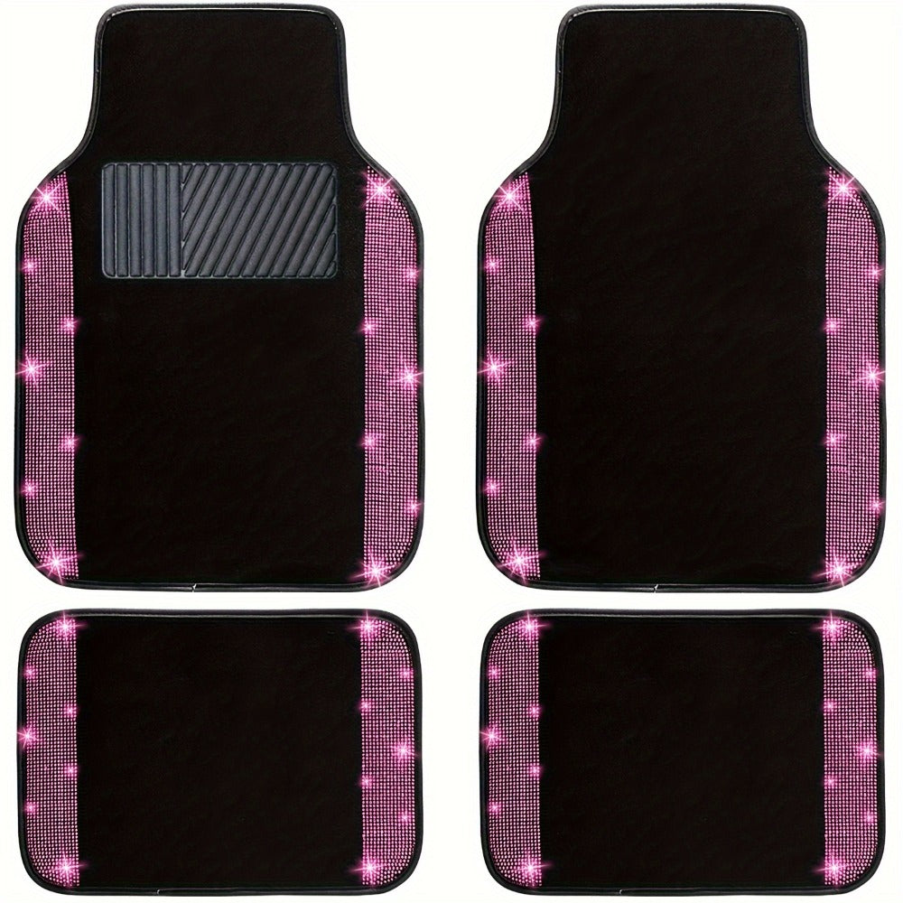 Bling Car Floor Mats Full Set – Rhinestone Sparkle Glitter Diamond Carpet, Universal Fit Cars SUV Trucks, 4pcs Anti-Slip Pad, Cute Car Accessories for Women & Girls