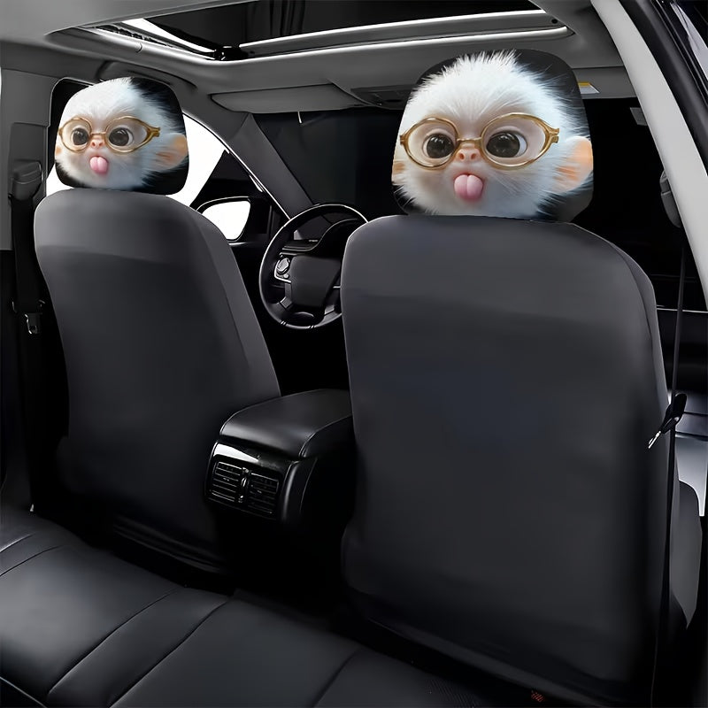 2pcs Cute Monkey with Glasses Car Headrest Covers. Car Decoration. Soft And Comfortable. No Material Filling. Suitable for Long-Distance Travel And Daily Commuting. for Friends And Loved Ones