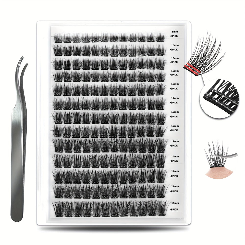 Invisible 2-Strip Tape Lash Clusters 156Pcs — Pre-Glued Self-Adhesive Eyelash Extensions, No Glue No Sticky Residue, Volume Mixed Longer-Lasting DIY Cluster Lashes for Women Sensitive Eyes