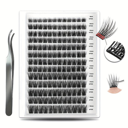 Invisible 2-Strip Tape Lash Clusters 156Pcs — Pre-Glued Self-Adhesive Eyelash Extensions, No Glue No Sticky Residue, Volume Mixed Longer-Lasting DIY Cluster Lashes for Women Sensitive Eyes
