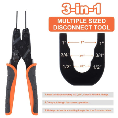 Push to Connect Pipe Disconnect Tool – Quick Release Disassembly Pliers for PEX PVC Copper Fittings 1/2” 3/4” 1” Carbon Steel Ergonomic Handle