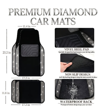 4/8pcs Set for Women Flash Crystal Car Floor Mats Sparkling Durable Waterproof Non-Slip Auto Foot Pads, Fashionable Car Interior Flooring And Carpeting, Easy-To-Clean Auto Interior for Cars, Universal Floor MATS, Christmas Present