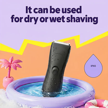 Waterproof Body Hair Trimmer for Men IPX6 Electric Groomer Replaceable Ceramic Blade - Full Body Manscaping Chest Groin Underarm Back Hair Shaver Wet Dry Black Purple Gift