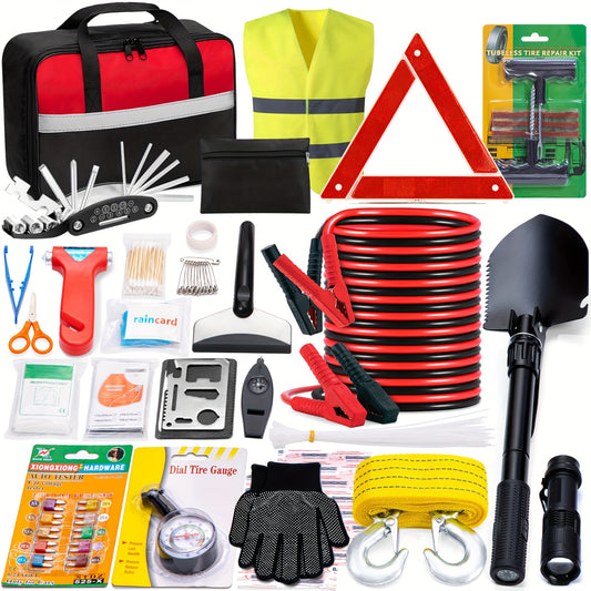 [Holiday Gift] FCLUSLL Car Safety Roadside Kit, Including Car Emergency Jumper, Towing Rope And Multifunctional Shovel, Car Emergency Kit, Holiday Gift for Family And Friends