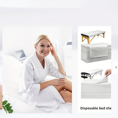 Disposable Massage Table Sheets 100-Pack Non-Woven Spa Bed Cover – Stain-Resistant Single-Use Table Liner for Massage Therapists, Estheticians, Tattoo Artists & Salons, White or Pink