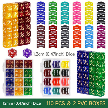 MTG Counter Dice Set 110pcs – 12mm 6-Sided +1/-1 Token Dice D20 & Keyword Counters Tokens for Magic the Gathering TCG Card Game Accessories Gift