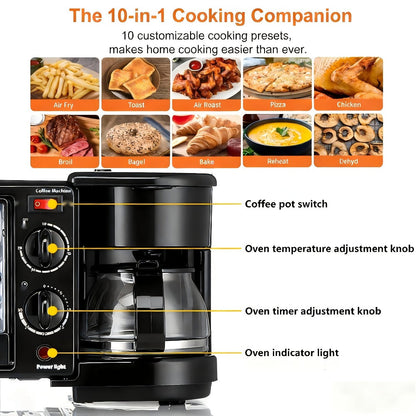 3-in-1 Breakfast Maker Station – Fry Eggs, Toast Bread & Brew Coffee All at Once, Non-Stick Coating, Auto Power-Off Safety Timer, One-Click Operation for Fast Morning Meals