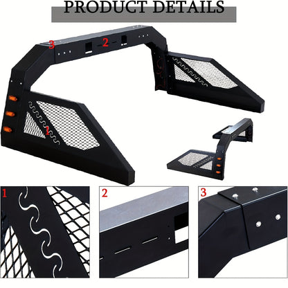 Truck Roll Bar Chase Rack Adjustable, Universal Fit for Pickup Trucks Extendable Chase Rack Sports Bar