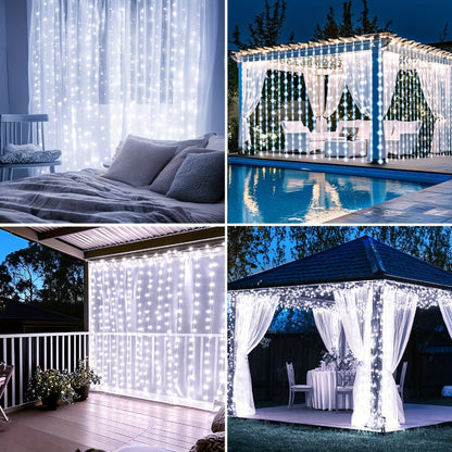 Solar String Lights Outdoor 300 LED Waterfall Fairy Lights, USB Rechargeable with Remote Control, Twinkling Warm White Color White, for Patio Gazebo Garden Backyard Tree Wedding Party Decoration