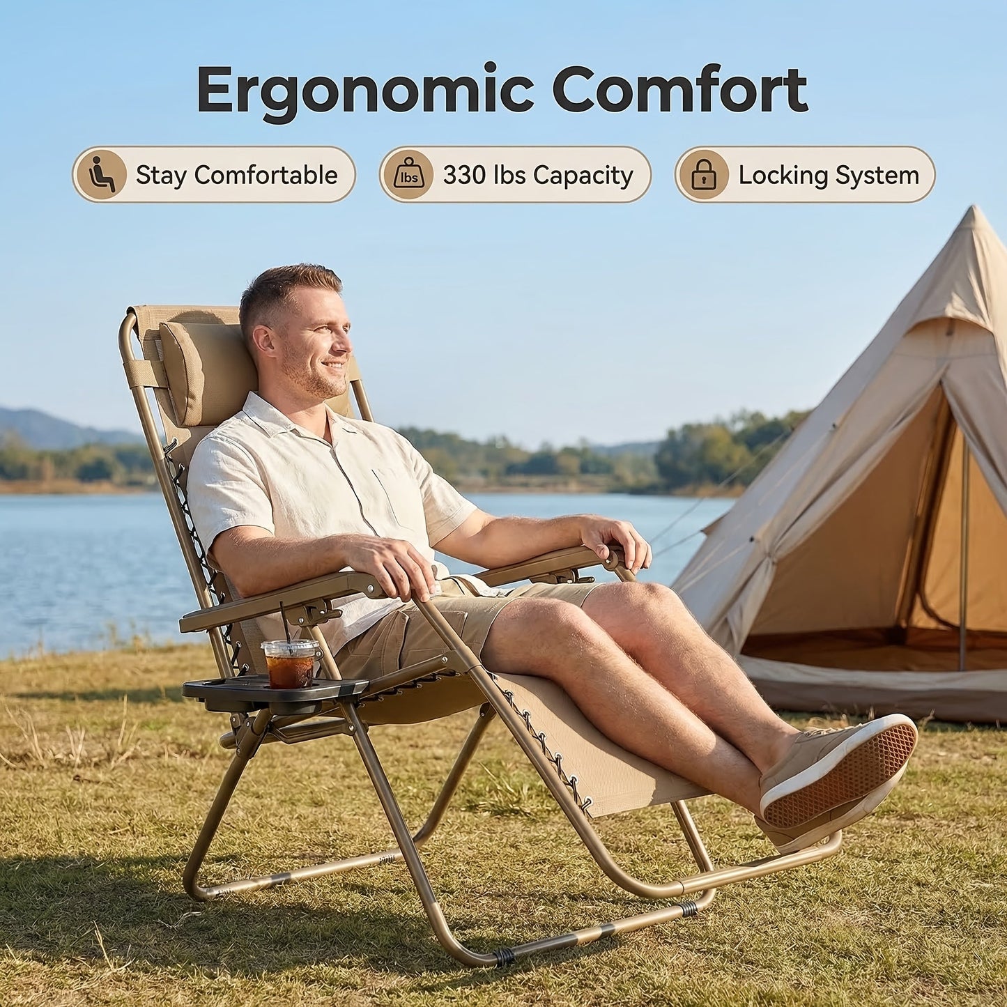 Zero Gravity Chair 2 Pack – 330lb Capacity, Ergonomic Adjustable Recline & Locking System, Foldable Patio Lounger with Cup Holder – Lawn, Poolside, Beach & Travel