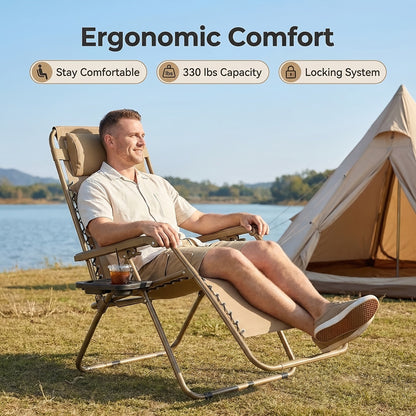 Zero Gravity Chair 2 Pack – 330lb Capacity, Ergonomic Adjustable Recline & Locking System, Foldable Patio Lounger with Cup Holder – Lawn, Poolside, Beach & Travel