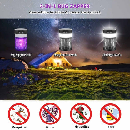 Solar Bug Zapper Electric 3-in-1 – 3000V UV 365nm Mosquito Killer Rechargeable Insect Fly Trap with White Light & Flashlight, 2100 Sq Ft Coverage for Indoor Outdoor Home Patio Backyard Camping – Black