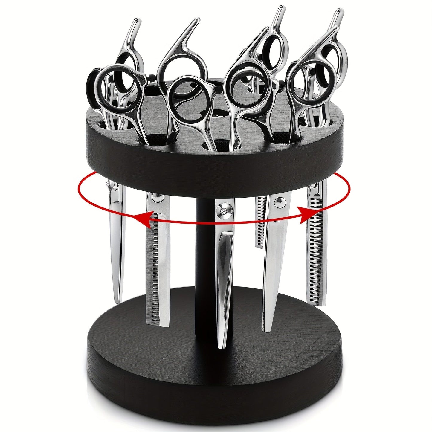 Scissor Holder Rotating 360 Degree Wooden Barber Shears Stand Organizer 10 Holes 0.71 Inch for Salon Hair Stylist Barbershop Grooming Tool Storage Countertop Display