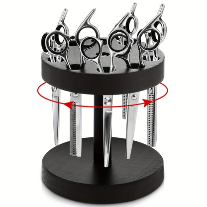 Scissor Holder Rotating 360 Degree Wooden Barber Shears Stand Organizer 10 Holes 0.71 Inch for Salon Hair Stylist Barbershop Grooming Tool Storage Countertop Display