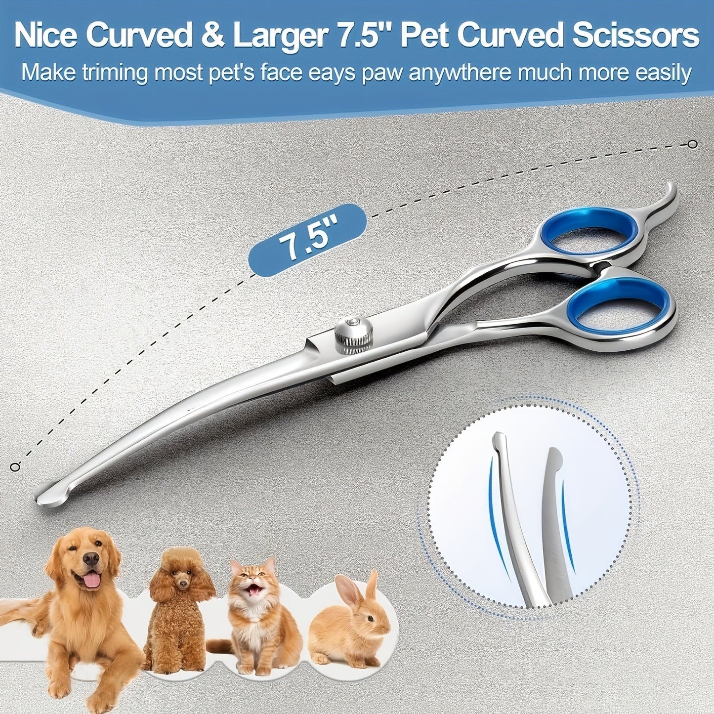 Dog Grooming Scissors Set 6-in-1 Titanium Coated Stainless Steel Pet Shears Safety Round Tip for Dogs Cats Universal Hand Orientation Professional