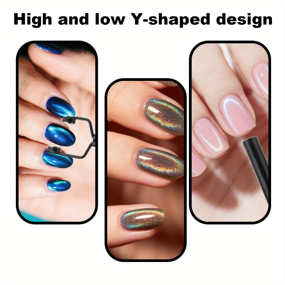 4-in-1 Y-Shaped Cat Eye Nail Magnet Stick Double Head - Heart & Multi-Pattern Magnetic Tool for Cat Eye Gel Polish Nail Art, Portable Professional Salon & Home DIY Nail Art Gift
