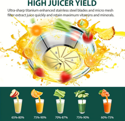 Compact Juicer for Fruits & Vegetables - Wide Opening for Easy Juice Extraction, BPA-Free, Dishwasher Safe, Easy to Clean, Healthy Lifestyle Juicer for Fresh Daily Juice & Tasty Beverages