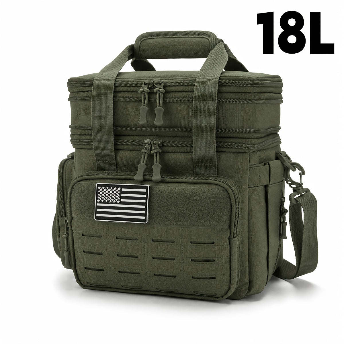 Tactical Insulated Cooler Lunch Box with MOLLE Webbing – Expandable & Leakproof, 3.7 Gal or 18L, for Hunting, Camping, Work & Outdoor Picnics – Black, Green or Khaki