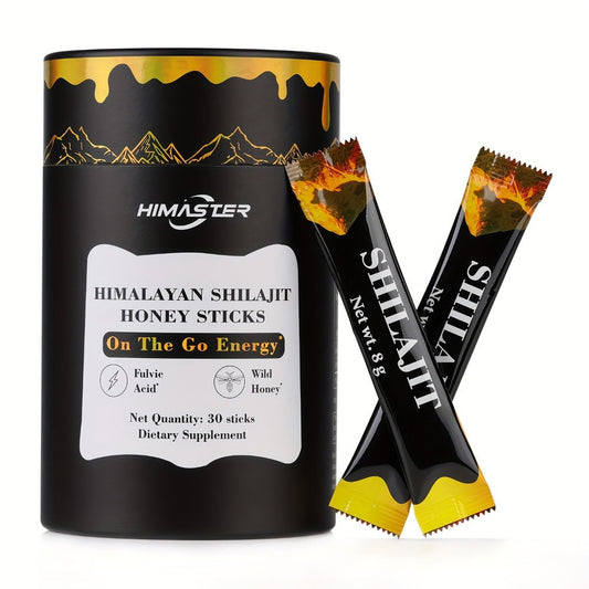 Shilajit Honey Sticks with Saffron, 85+ Trace Minerals & 75% Fulvic Acid – Natural Energy, Focus & Vitality Supplement for Women & Men, 30 Individually Wrapped Sticks