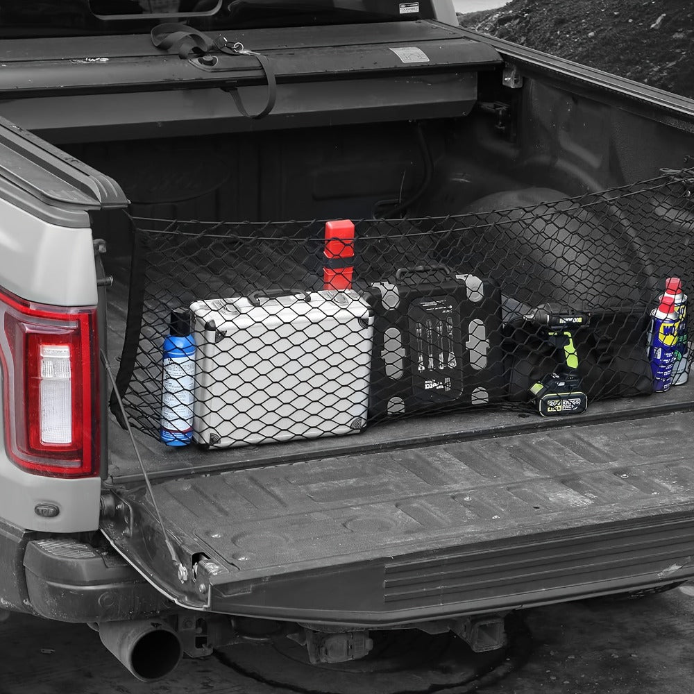 Truck Bed Cargo Net Elastic Mesh Organizer with Hooks Heavy Duty Bungee Net for Pickup Truck Bed Cargo Management Grocery Storage Secure Haul