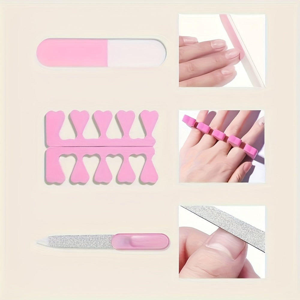 Gel Nail Manicure Kit 7-in-1 with LED Lamp – Stainless Steel Nail Art Tool Set, Cuticle Remover, Nail File, Polisher & Finger Separator, Complete Salon & Home DIY Nail Care Kit for Women