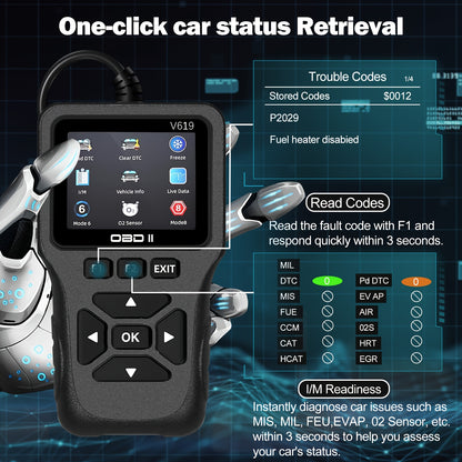 OBD2 Scanner Diagnostic Tool with 35,901 DTC Library – Check Engine Code Reader, I/M Readiness, Mode 6 & 8, Live Data, O2 Sensor Test, Battery Voltage, Compatible with 98% OBDII Vehicles Since 1996, 10 Languages