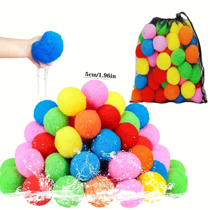 Reusable Water Balloons 36 Pack with Sponge Balls – No-Tie Refillable Water Bomb Set for Pool Party, Backyard Summer Fun & Kids Outdoor Games, Includes Storage Mesh Bag, Great Summer Gift for Children