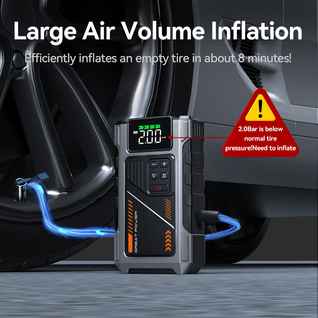 Portable Car Jump Starter & Jump Starter with Air Compressor (Optional), Jump Starter Battery Pack, Current Car Battery Booster, 12V Vehicles (1.98gal Gasoline/ 1.59gal Diesel Engine), Compatible with Sedans, SUVs, Pickup Trucks & Lawn Mowers