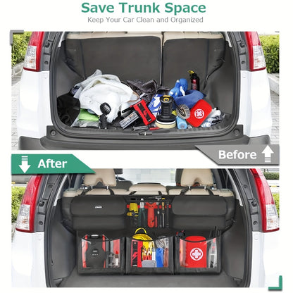 Suspended Car Trunk Organizer – Foldable Rear Seat Cargo Storage Bag with 6 Large Pockets & 3 Adjustable Straps, 40x19 Inch Trunk Organizer for Car