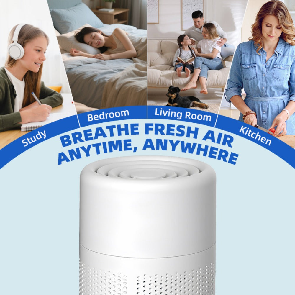 USB Negative Ion Air Purifier with Blue Light & Aromatherapy Box – Removes Dust, Smoke, Formaldehyde, VOCs & PM2.5, Type-C Powered Desktop Air Cleaner for Bedroom, Office & Bathroom, 50 m³/h Airflow