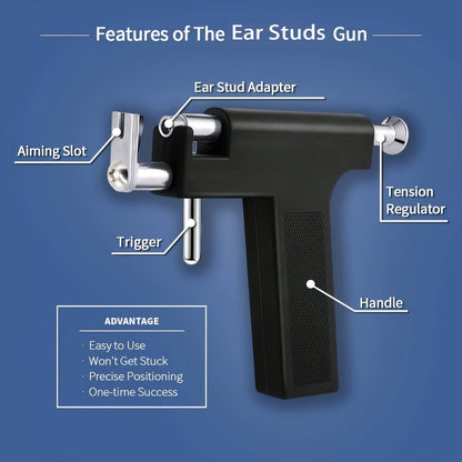 Ear Piercing Kit with 34 Stainless Steel Ear Studs Professional Piercing Gun Safe One-Click DIY Earlobe Piercing Set Hypoallergenic for Salon & Home Use Women Girls Gift Blue Black
