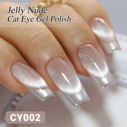 Cat Eye Gel Nail Polish Ice Clear Nude – Magnetic Shimmer Stripe Effect, Long-Lasting Chip-Resistant, Quick-Dry Glossy Finish, Fragrance-Free for Salon & DIY Manicure Pedicure
