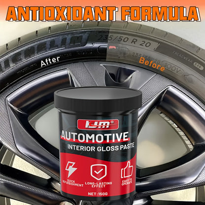 Automotive Plastic Restorer & Whitening Cream - All-in-One Dashboard, Tire & Seat Polish Paste for Car Interior Gloss, Upholstery Care & Long-Lasting Protection, Includes Applicator Sponge (150g)