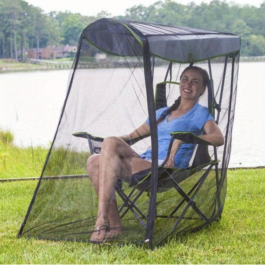 Hanging Chair Mosquito Net with Sunshade Cover – Double Layer Multi-Purpose Insect Protection Net for Patio, Balcony & Poolside – Black, White or Grey (Chair Not Included)