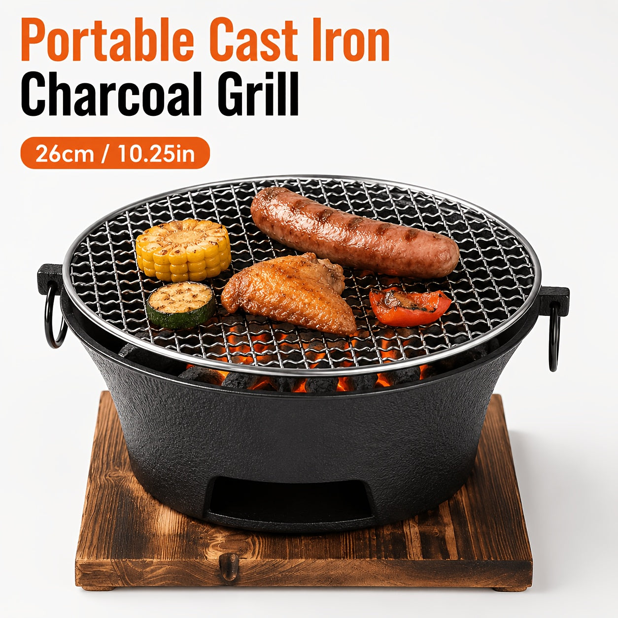Tabletop Charcoal Grill 10.25 Inch - Portable BBQ Grill with Cooking Grate, Compact Outdoor Barbecue for Camping, Picnic, Patio, Backyard, Beach & RV Trips, Lightweight & Easy to Set Up