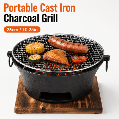 Tabletop Charcoal Grill 10.25 Inch - Portable BBQ Grill with Cooking Grate, Compact Outdoor Barbecue for Camping, Picnic, Patio, Backyard, Beach & RV Trips, Lightweight & Easy to Set Up