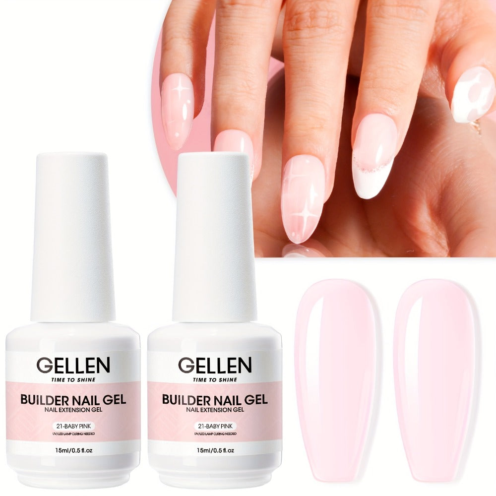 Hard Gel Nail Extension Builder Gel 7-in-1 Self-Leveling – 28+ Day Wear, LED UV Cured, 15ml, Clear Pink Nude Baby Pink Milky White, Acrylic Alternative for DIY Salon Manicure Women Nail Technicians