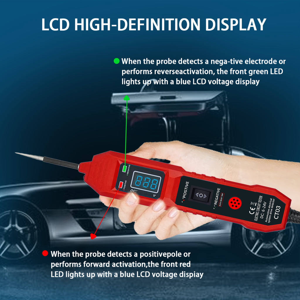 Universal Automotive Circuit Tester Kit with 6-24V Voltage Display LED & Buzzer Alert for Cars & Motorcycle