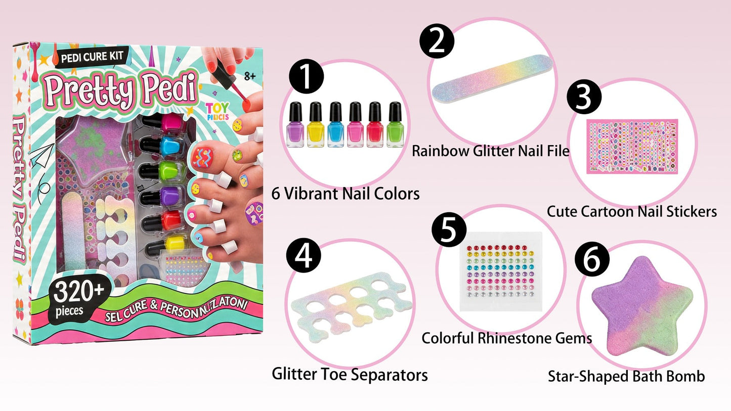 Pedicure Play Set for Girls 8+ – 320+ Pieces Pretend Spa Kit with Colorful Nail Polishes & Stickers | Girls Self Care Party Toy | Best Birthday Christmas Gift for Kids Tweens