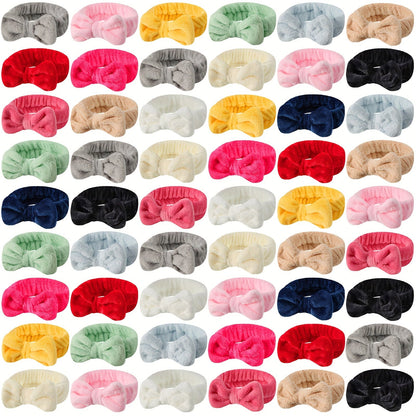 Spa Headbands for Washing Face 52 Pack Bulk Set – Soft Coral Fleece Bow Headband in 13 Colors for Women Skincare Makeup Shower Facial Slumber Party Bachelorette Salon Esthetician Supplies