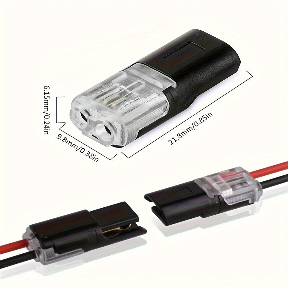 LED Wire Connector 2-Pin Quick Connect Terminal – PVC Insulated Copper Contact, Locking Buckle, 36V AC Low Voltage, for Automotive & Home LED Strip Wiring (12pc / 72pc)