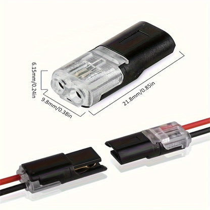 LED Wire Connector 2-Pin Quick Connect Terminal – PVC Insulated Copper Contact, Locking Buckle, 36V AC Low Voltage, for Automotive & Home LED Strip Wiring (12pc / 72pc)