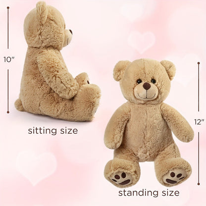 Plush Teddy Bear Stuffed Animal 10 Inch 12 Inch Soft Brown Bear Toy Huggable Cuddly Plushie Safety Eyes Birthday Christmas Easter Gift for Kids Toddlers Boys Girls