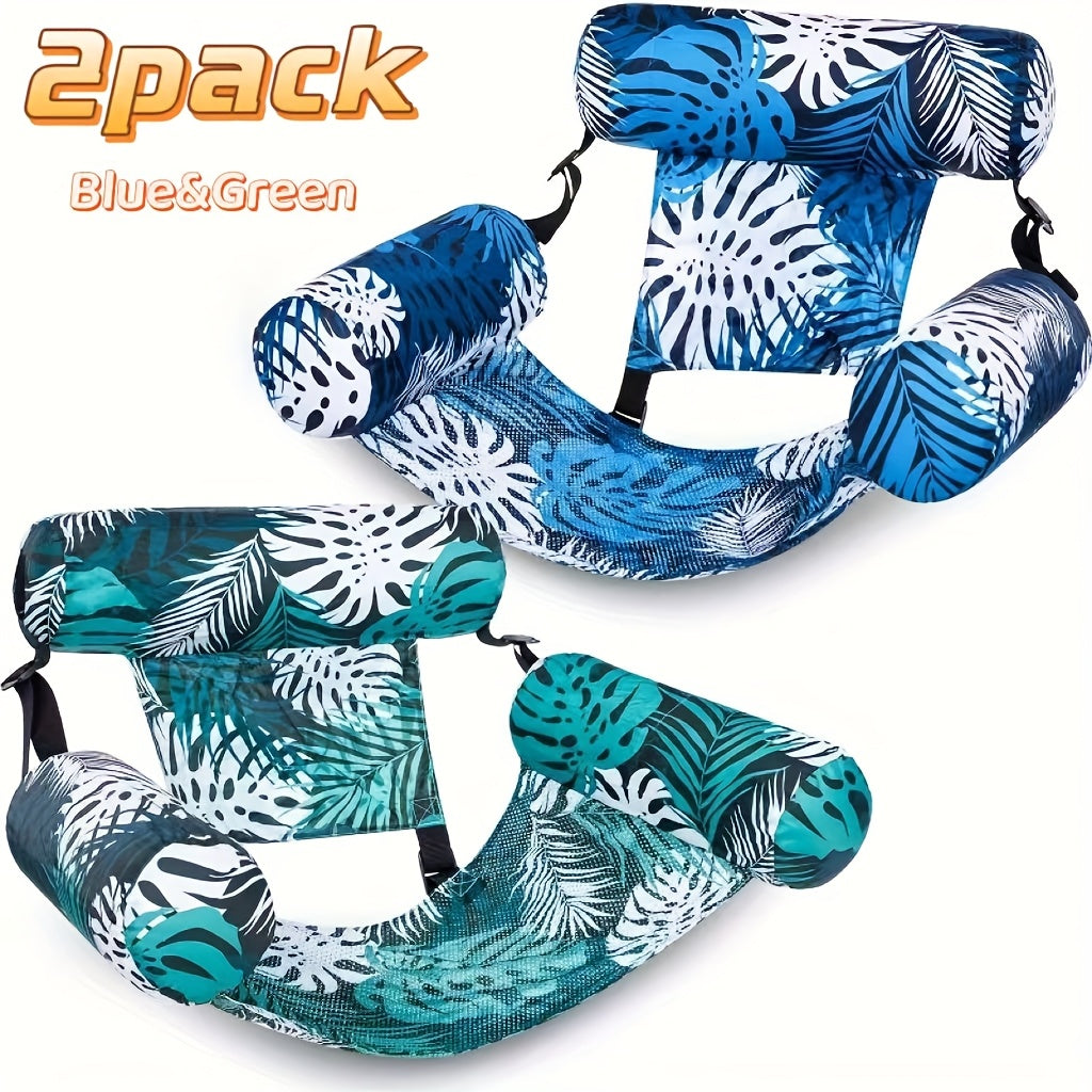 Inflatable Pool Float Chair for Adults – Leaf Design Floating Lounger with Mesh Sling Seat & Soft Fabric Cover, 1 or 2 Pack, Pool Beach Lake Summer Water Toy