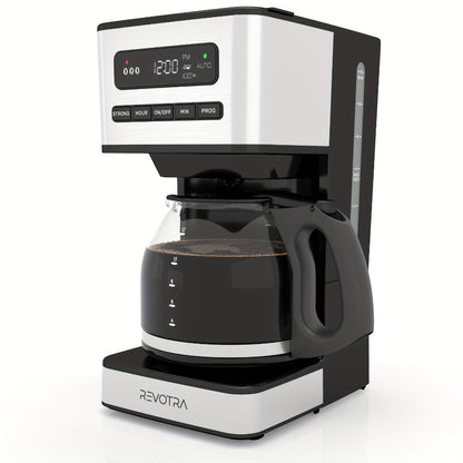 12-Cup Programmable Drip Coffee Maker, Regular & Strong Brew, Iced Coffee Setting, 1-4 Cup Mode, 24H Timer, Auto Shut-Off, Keep Warm, Pause & Serve, Black