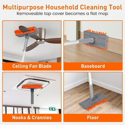 Ceiling Fan Duster 63 Inch Extendable Long Handle Reusable Chenille Microfiber Mop Head Ceiling Fan Blade Cleaner for Dusting Fan Blades Baseboard Wall Floor High Reach Cleaning Tool 6 Feet