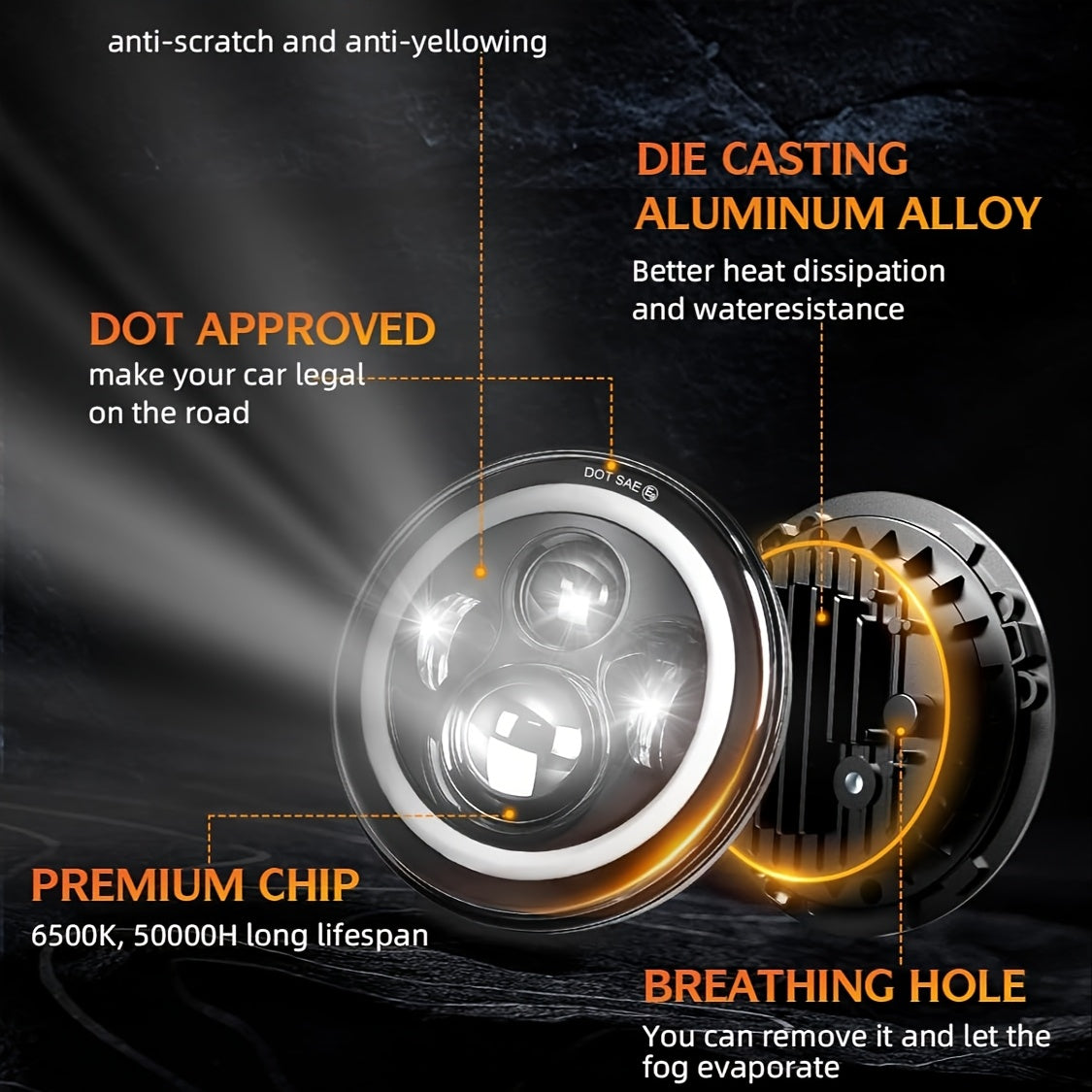 2pcs 7 Inch Round LED Headlight with Clourful Drl And Amber/Blue/Green/Red/Pink Turn Signal, High/low Beam Approved for JEEP for Wrangler JK TJ CJ