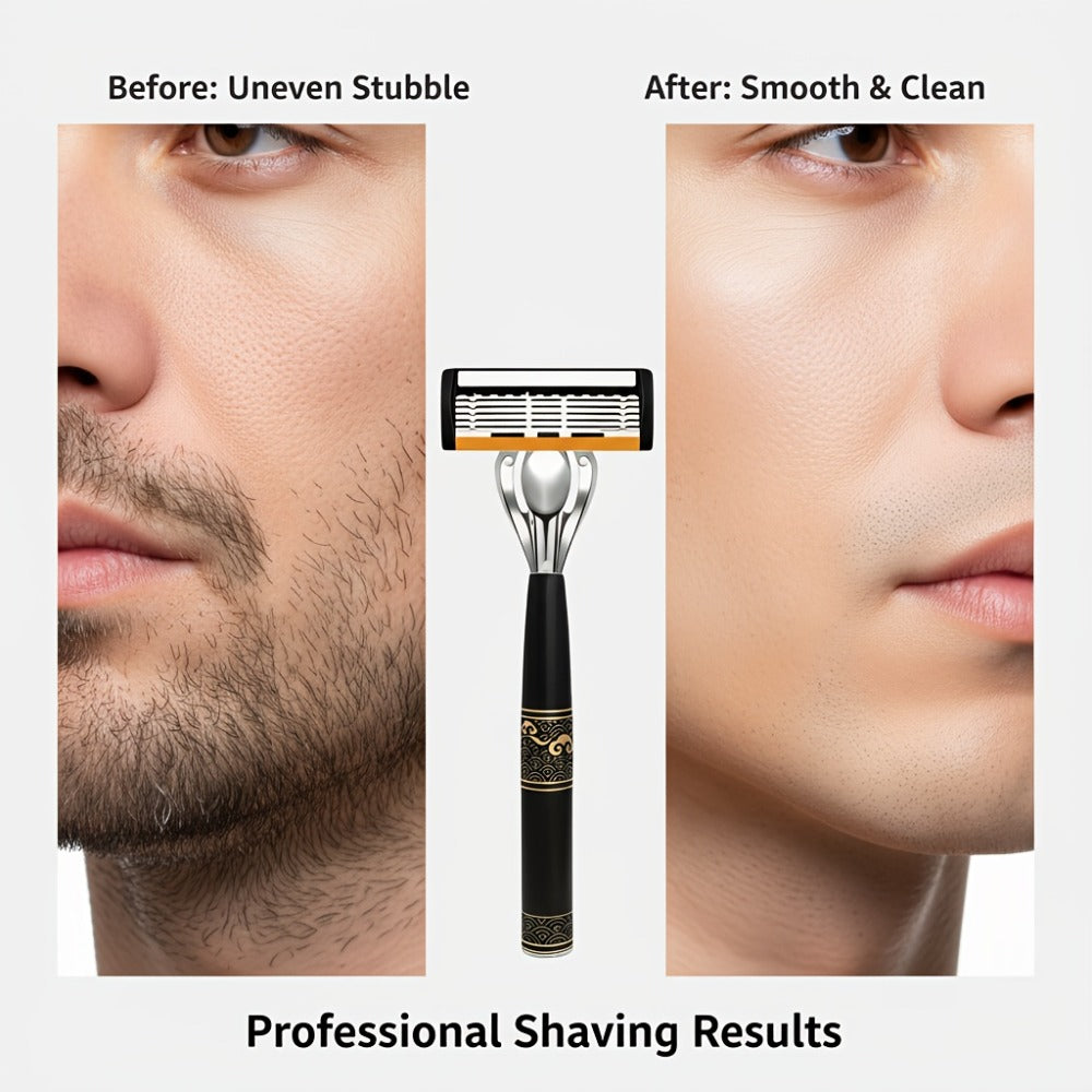 Luxury Men's Razor Set 6-Layer Blades — 2 Ergonomic Anti-Slip Handles & 72 Replaceable Blades, Precision Manual Shaving Kit, Christmas & Valentine's Day Gift for Men