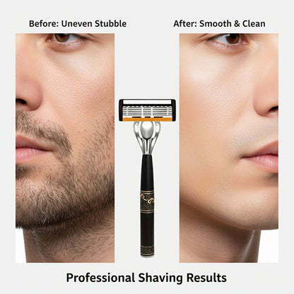 Luxury Men's Razor Set 6-Layer Blades — 2 Ergonomic Anti-Slip Handles & 72 Replaceable Blades, Precision Manual Shaving Kit, Christmas & Valentine's Day Gift for Men