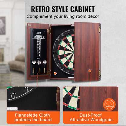 Dartboard Cabinet Set with Steel Tip Darts – 18 Inch Sisal Fiber Board, Retro Wood Cabinet, Scoreboard & Full Accessories Included